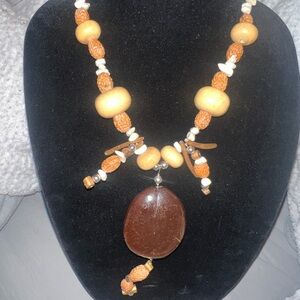 Boho style vintage Brown and Cream Beaded Necklace